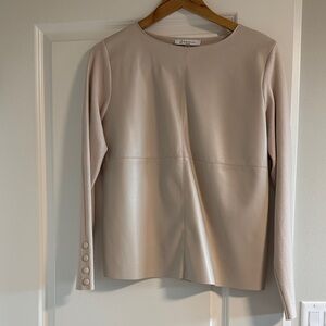 Sioni Cream Faux-Leather Panel Sweatshirt